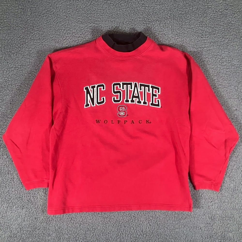 Cadre Athletic NC State Wolfpack Red Double Collar Embroidered Sweatshirt Large